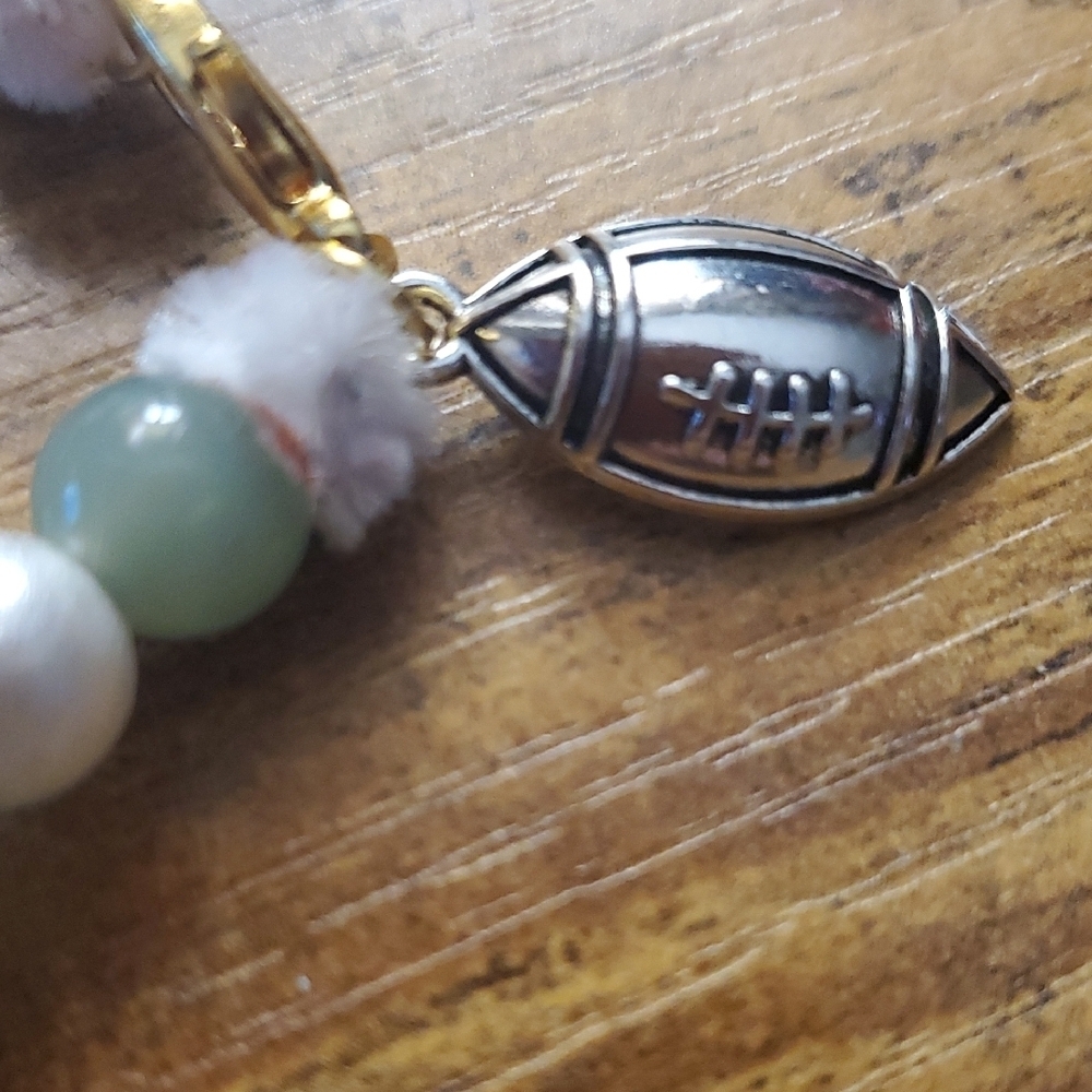 Chic Green and Pearl Beaded Bracelet With Football Charm - Picture 2 of 3